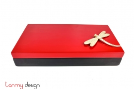 Red pen box, 3 compartments attached with dragonfly 12*23 cm, not included pen